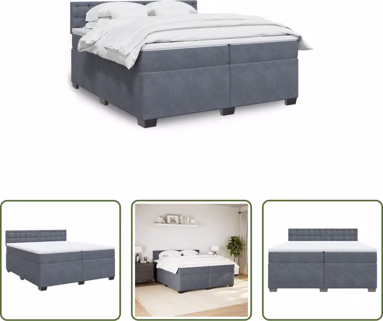 The Living Store Letto a molle con materasso grigio scuro 200x200 cm in velluto