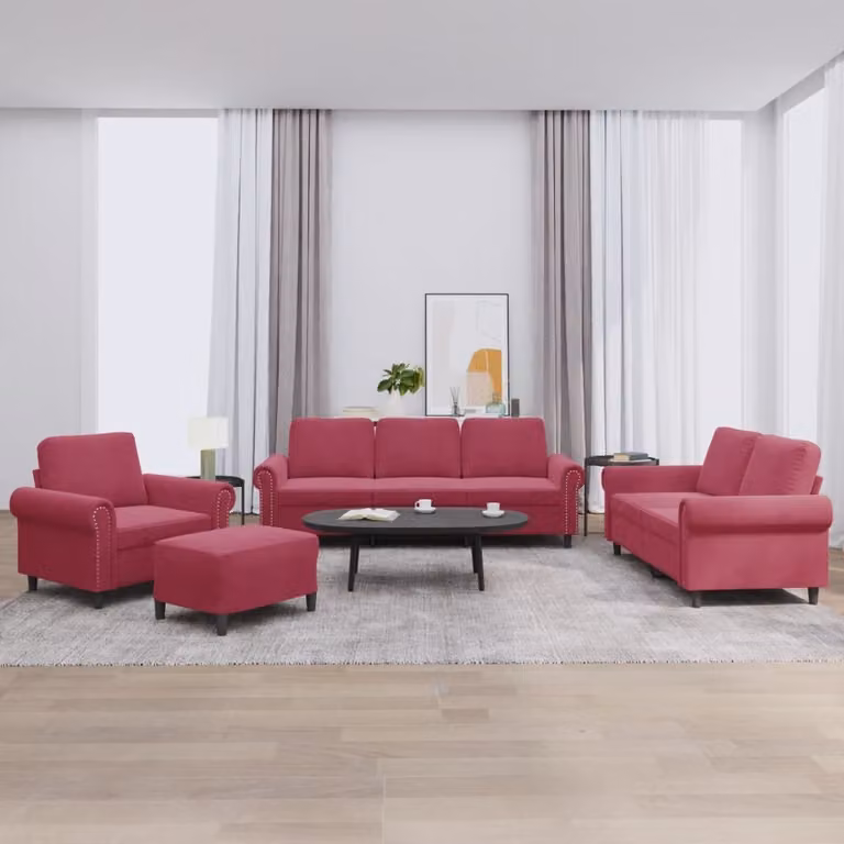 Maison Exclusive - Set divano 4 pezzi con cuscini in velluto bordeaux