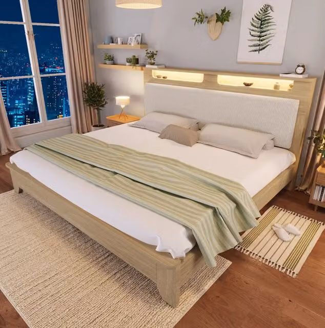 Letto matrimoniale 160x200 cm con LED e materasso