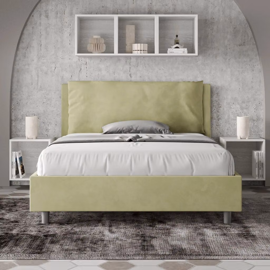BS COM Letto matrimoniale francese con contenitore imbottito in microfibra verde L/P/H: 155 x 140 x 212 cm – 2