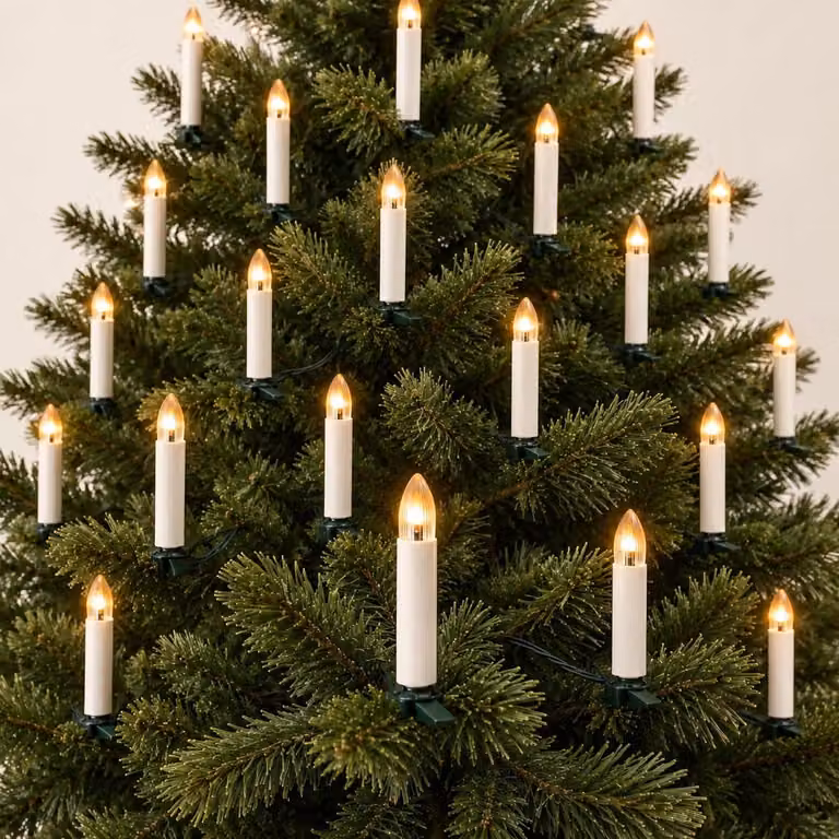 Catena luminosa con 20 luci a LED a forma di candela, 8 modalità, alimentata a batteria, con clip