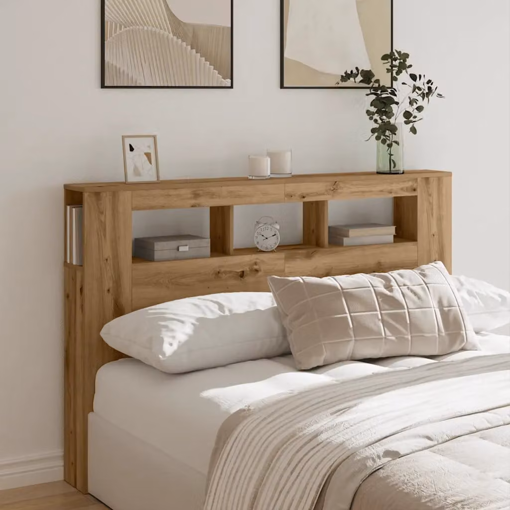 Testiera Letto con LED e Porta USB vidaXL in Rovere, L 160 x P 18,5 x H 103,5 cm