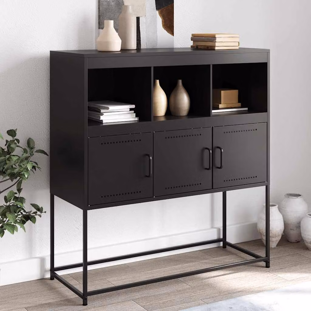 vidaXL Credenza Moderna in Metallo Nera Opaca L: 100,5 cm, P: 39 cm, H: 107 cm – 1