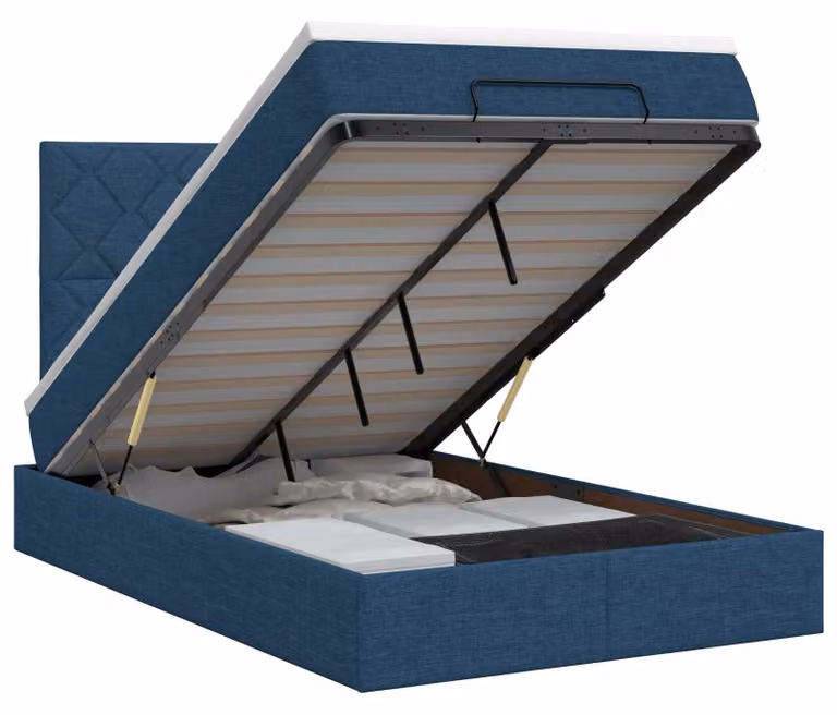 Divano letto ottomano con materasso e poggiatesta, colore blu, dimensioni 120 x 190 cm, rivestito in tessuto