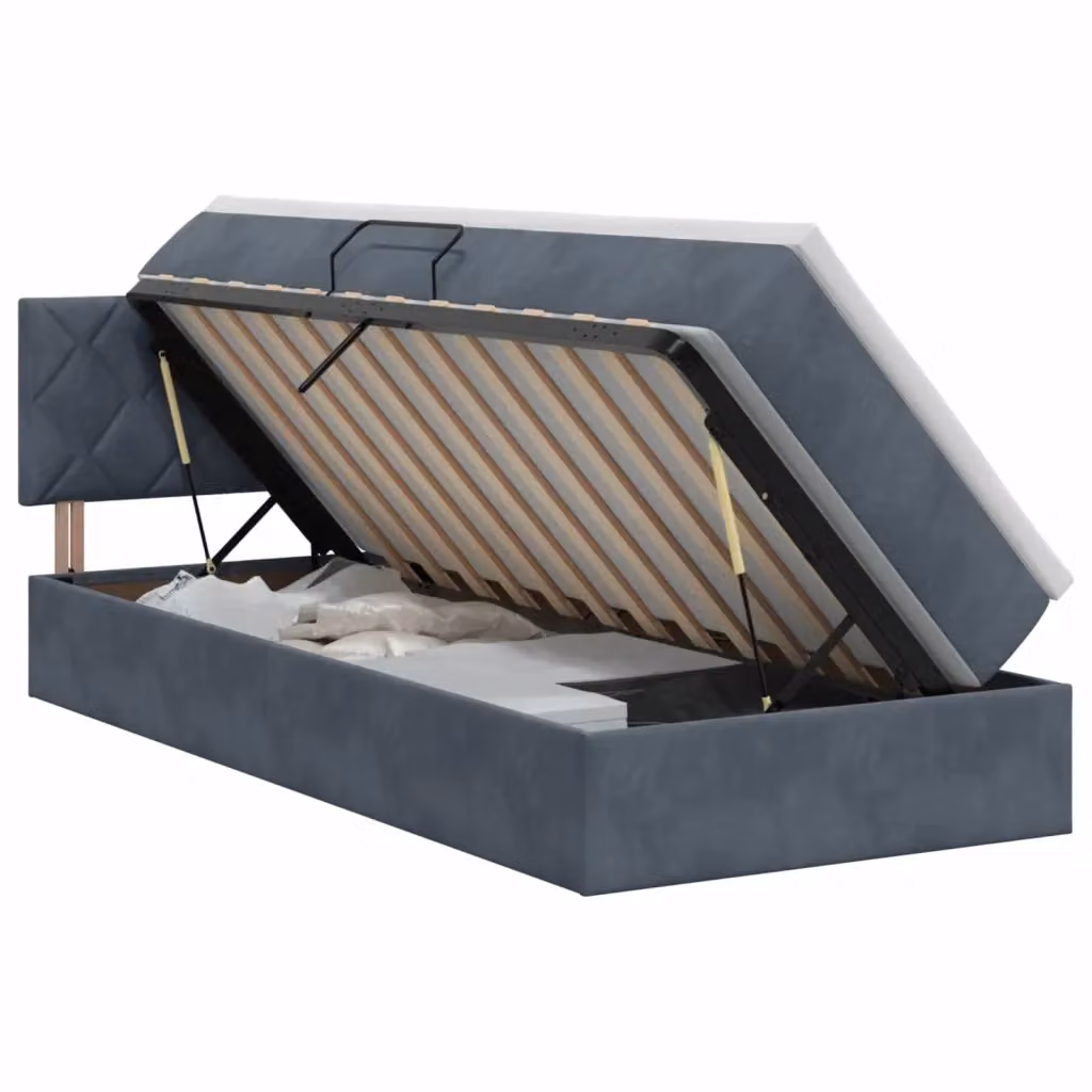Letto con Contenitore vidaXL in Velluto Grigio L: 90 cm, P: 190 cm – 2
