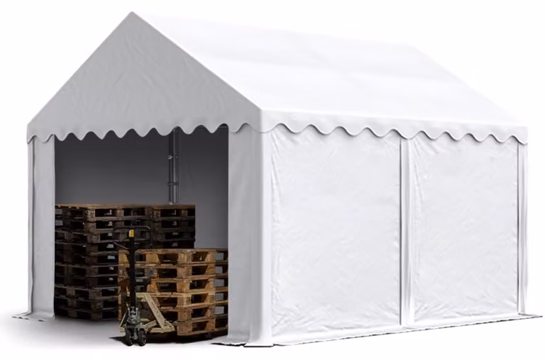 TOOLPORT Tendone deposito 4x4 m PVC 750 N tenda capannone bianco telaio perimetrale e rinforzo del tetto