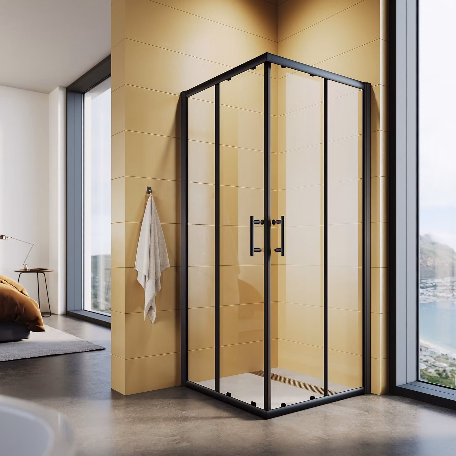 SONNI nero doccia angolare doppia porta scorrevole 80x70x195cm ingresso angolare ESG porta doccia in vetro cabina doccia box doccia
