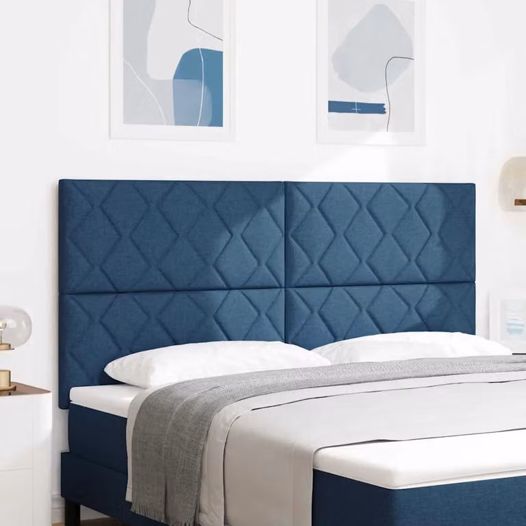 Testiera per letto moderna vidaXL in tessuto blu con struttura in legno e pannello imbottito, Larghezza: 180 cm