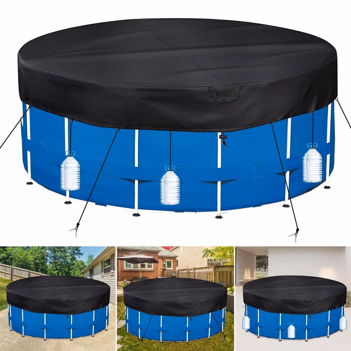 Copertura per piscina, forma circolare, diametro 564 cm, tessuto 420D, adatta per piscine con diametro da 500 a 560 cm, con corda di traino