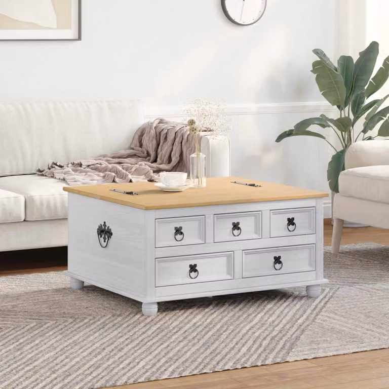 vidaXL Contenitore portaoggetti con cassetto in pino massello Bianco L: 90 cm, P: 78 cm, H: 45 cm