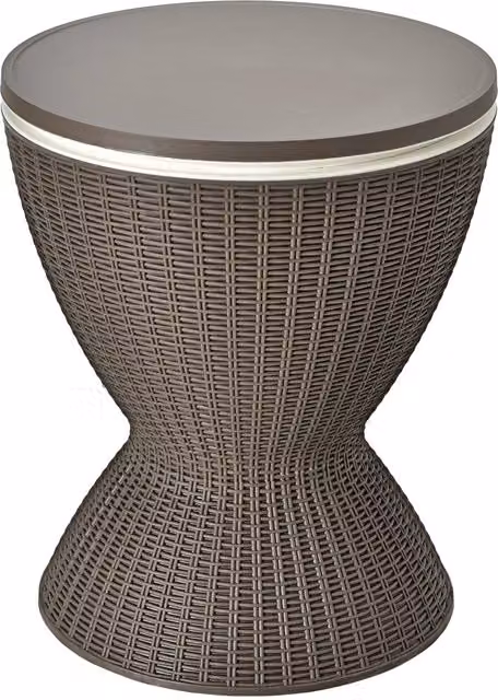 Tavolo bar rotondo con secchiello del ghiaccio da 30L effetto rattan marrone, resistente alle intemperie e regolabile in altezza – 1