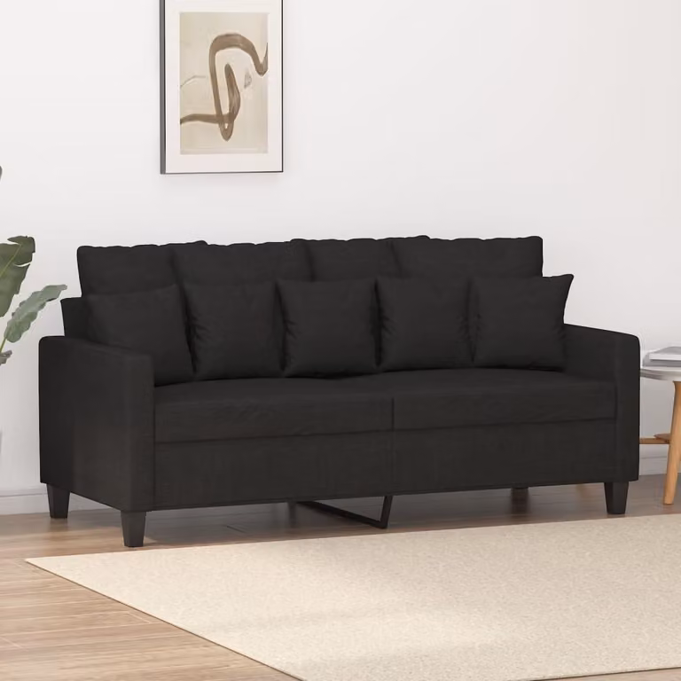 Divano esclusivo, due posti, colore nero, 140 cm, rivestito in tessuto