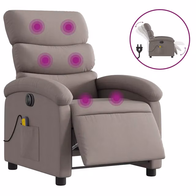 Poltrona Massaggiante | Sedia Relax Reclinabile Elettrica Tortora in Tessuto