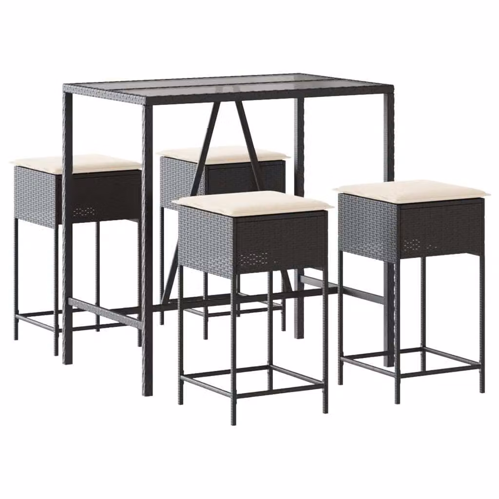 Set Bar da Giardino 5 pz con Cuscini in Polyrattan Nero