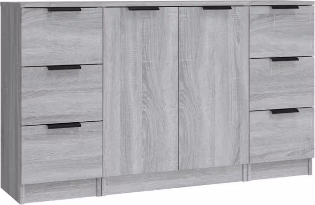 Credenze 3 pz | Madia | Buffet da pranzo | Armadio da pranzo Grigio Sonoma in Legno Multistrato