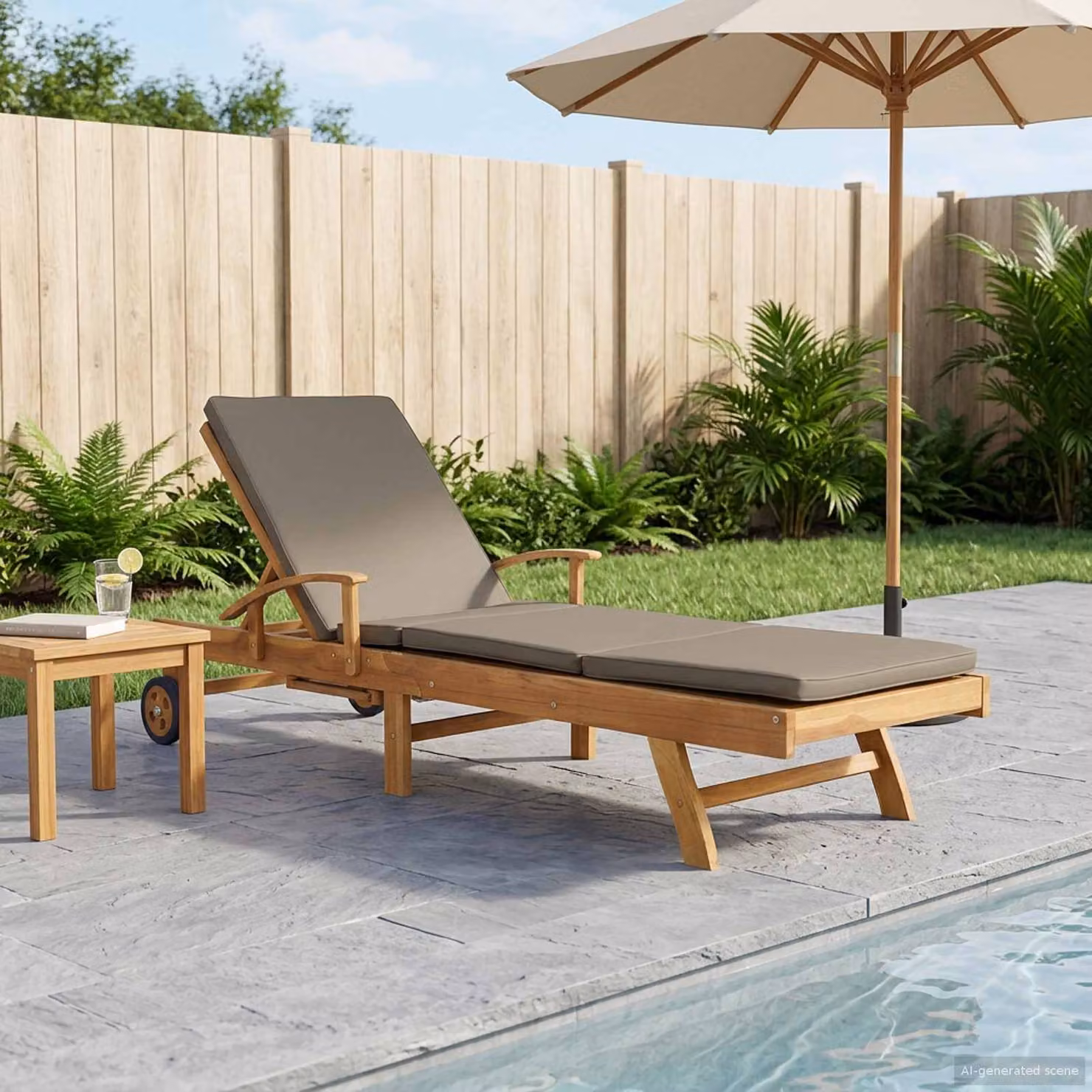vidaXL Lettino da giardino in teak solido marrone con cuscino impermeabile e poggiatesta regolabile