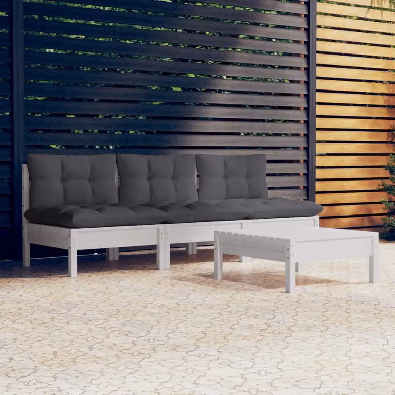 The Living Store Set da giardino 4 pezzi con cuscini antracite in legno di pino