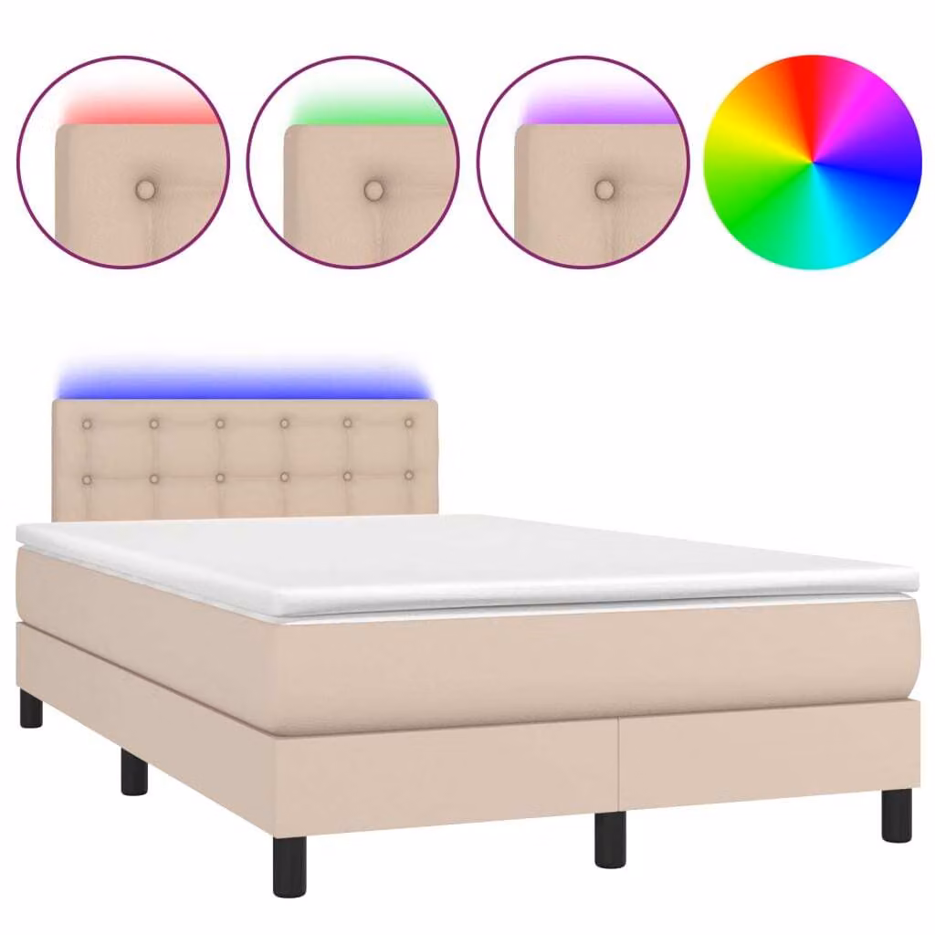 Giroletto Molle Materasso e LED Cappuccino 120x200cm Pelle finta