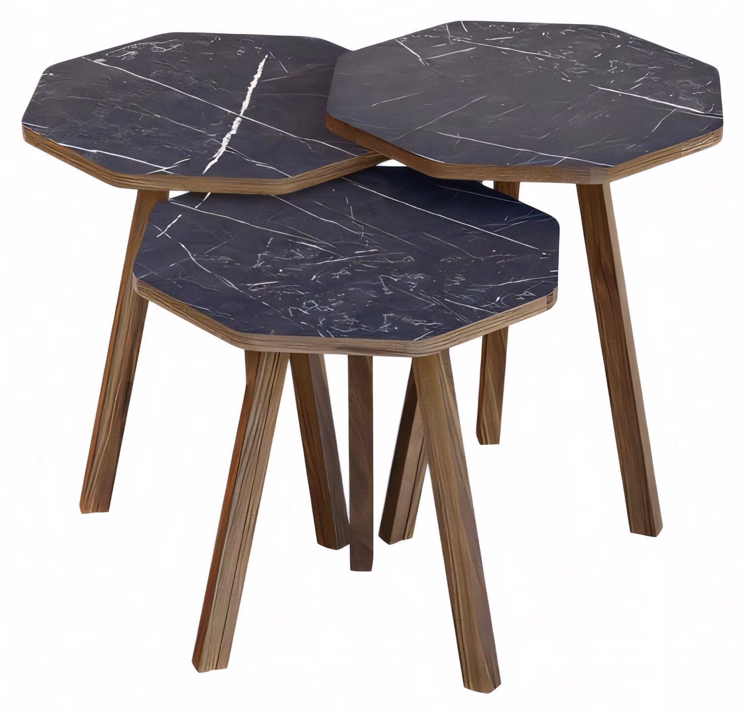 Elegantes schwarzes Couchtisch-Set aus Holz im modernen Stil