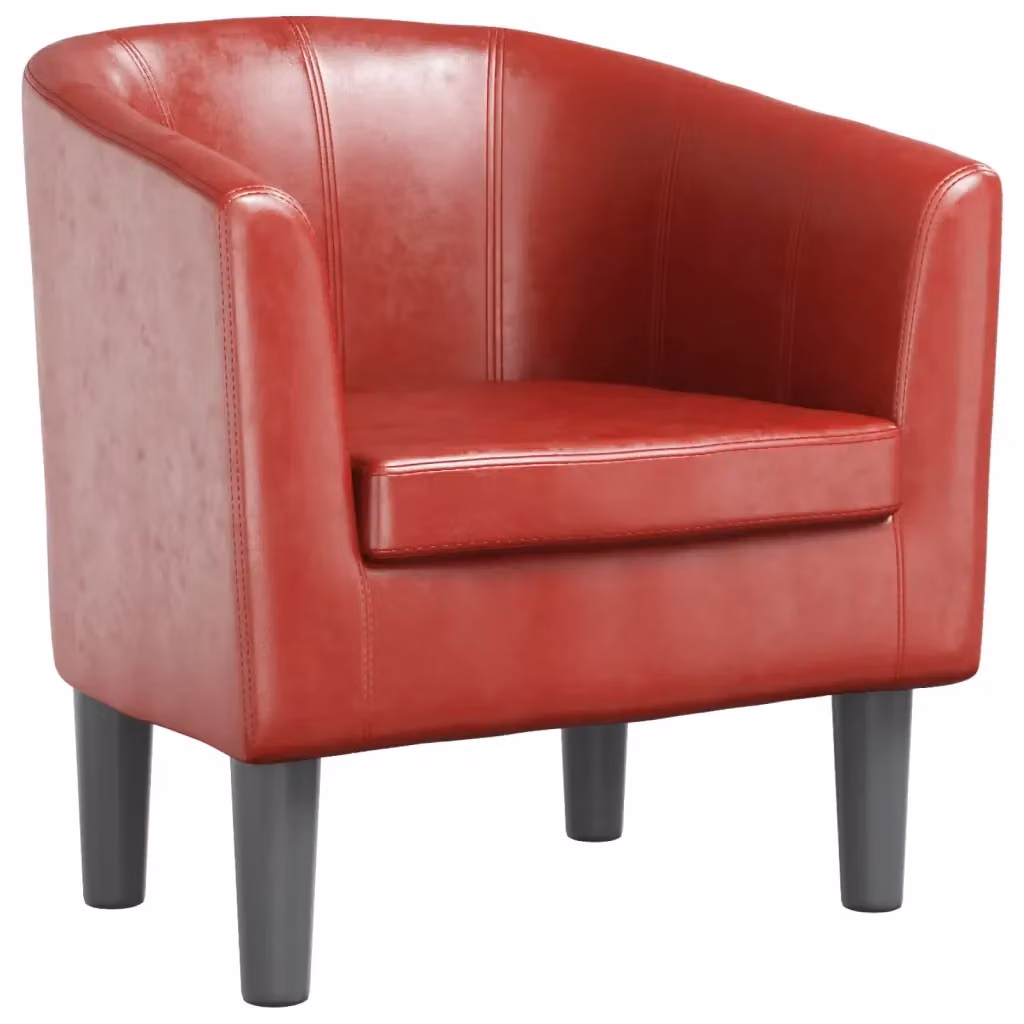 Poltrona a pozzetto moderna in similpelle rosso vino con braccioli – 2