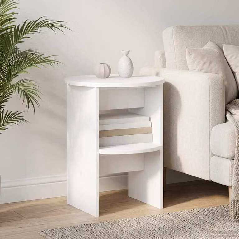 vidaXL Tavolino laterale mobile bianco in legno ingegnerizzato MDF Ø40 x H50 cm