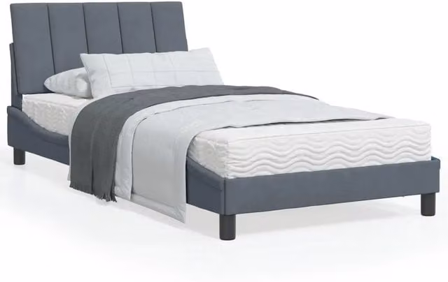 Letto Hanko con Materasso vidaXL in Velluto Grigio e Bianco, L/P/H: 100 x 200 cm