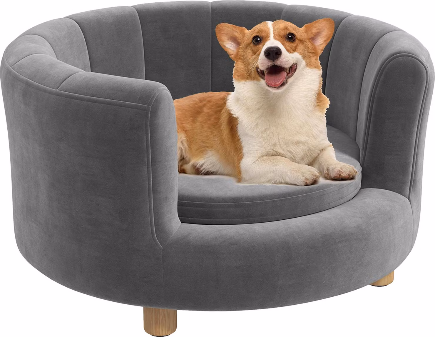 Divano per cani Divano lavabile per animali domestici con schienale e gambe in legno per cani di piccola taglia fino a 45 kg in grigio