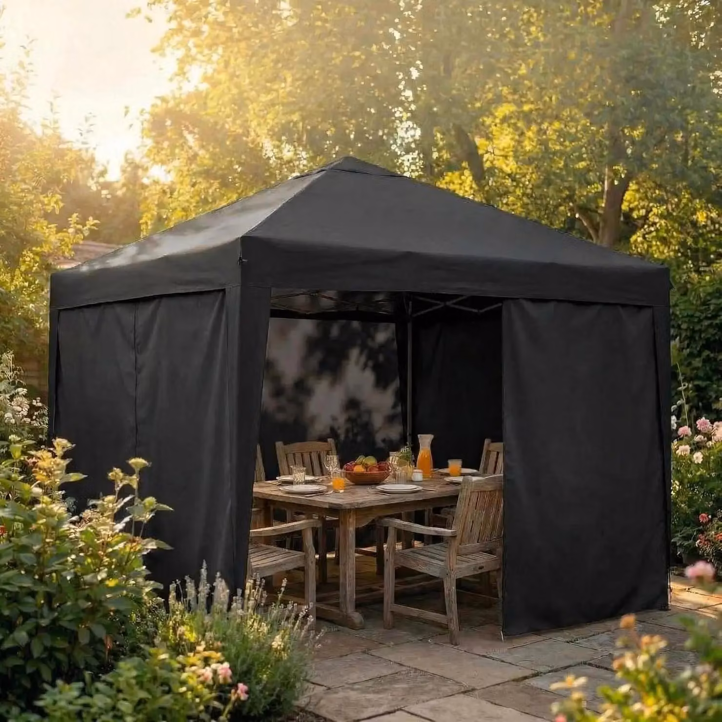 Padiglione pieghevole 3x3 metri - Tenda pop-up - Facile da montare, per 1 persona - Tetto impermeabile con 4 pareti laterali - Struttura in acciaio con altezza regolabile - Colore: nero