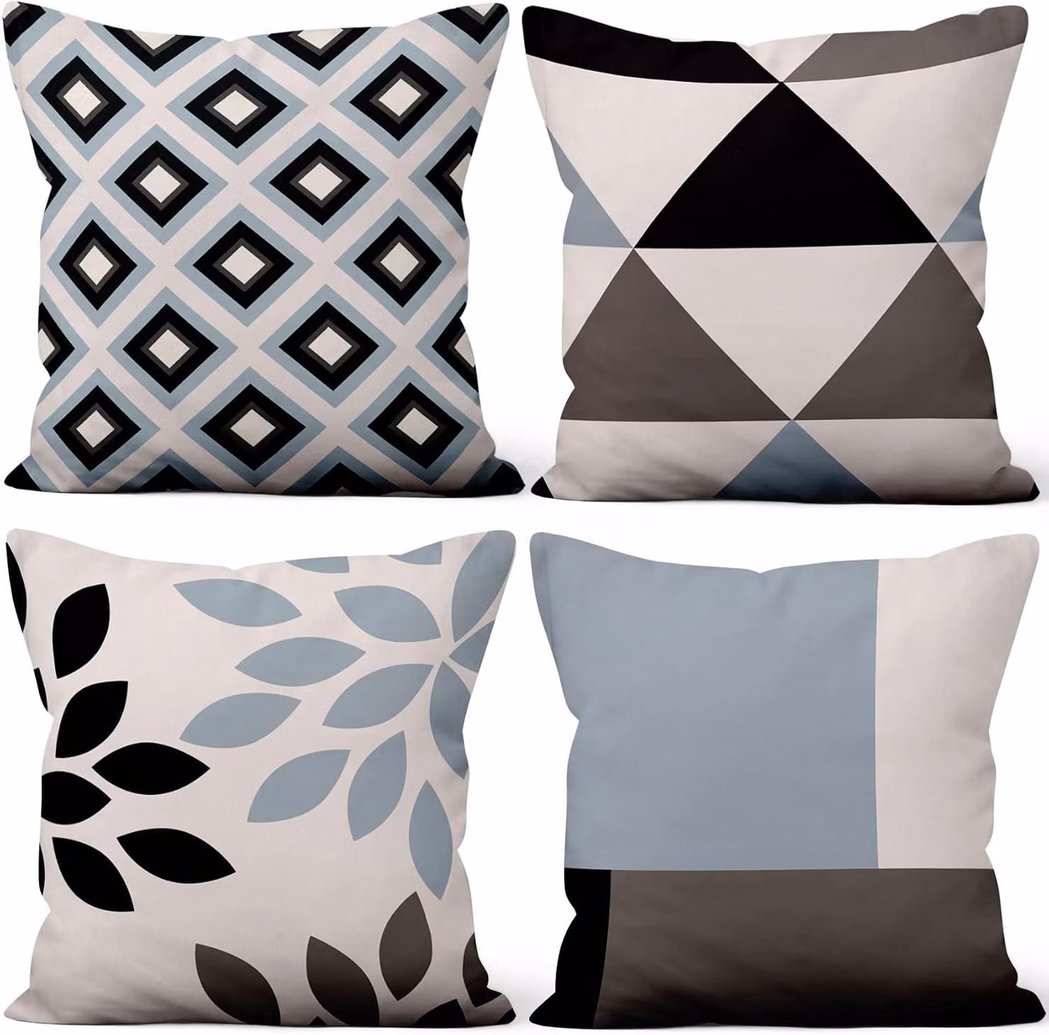 Coperte decorative quadrate, 16 x 16 pollici, blu, bianco, nero, motivo geometrico moderno, tessuto morbido e corto, ideali per letto, soggiorno, casa di campagna o divano
