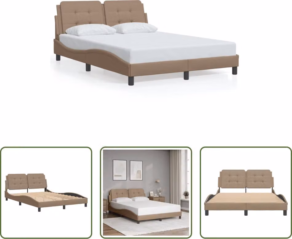 The Living Store Giroletto con testiera cappuccino-marrone 140x200 cm in ecopelle
