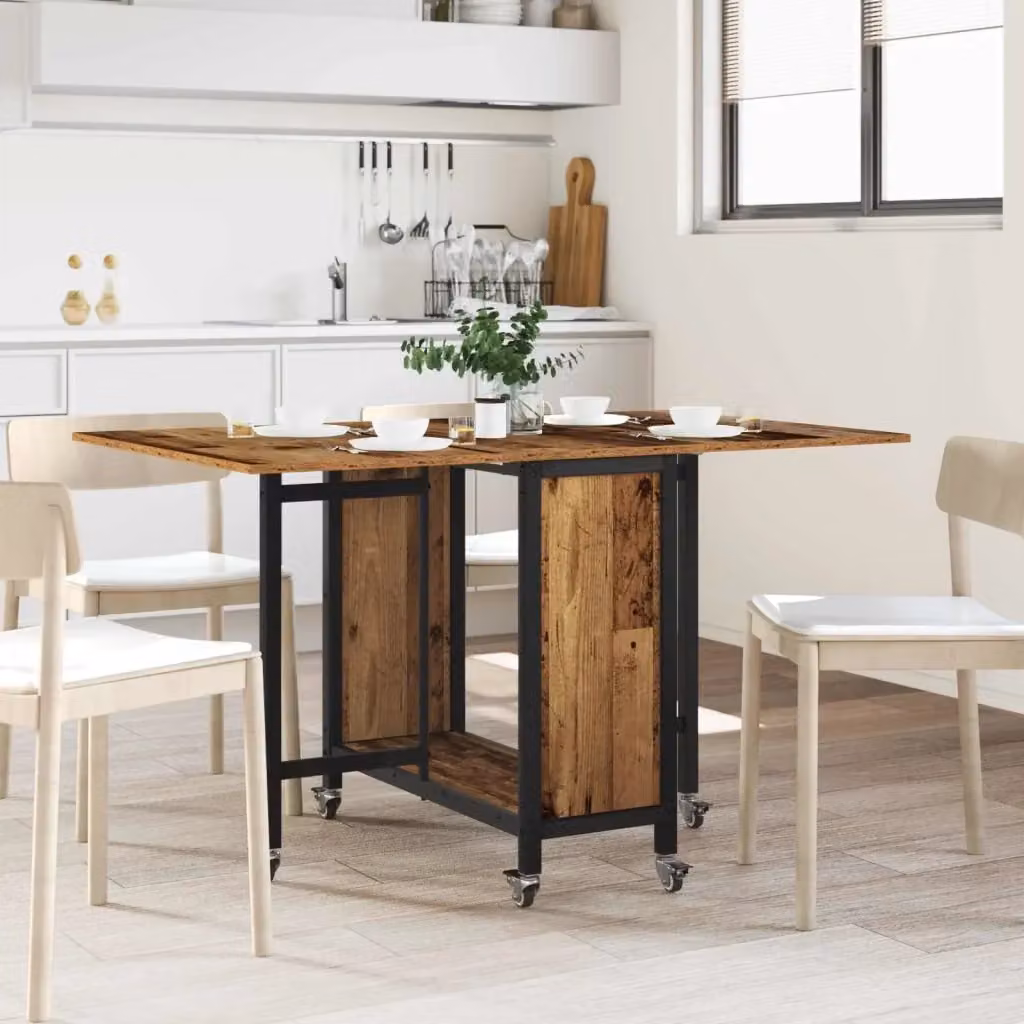 Tavolo da pranzo e da cucina pieghevole in legno marrone con ruote, L: 130 cm, P: 80 cm, H: 76,5 cm – 2