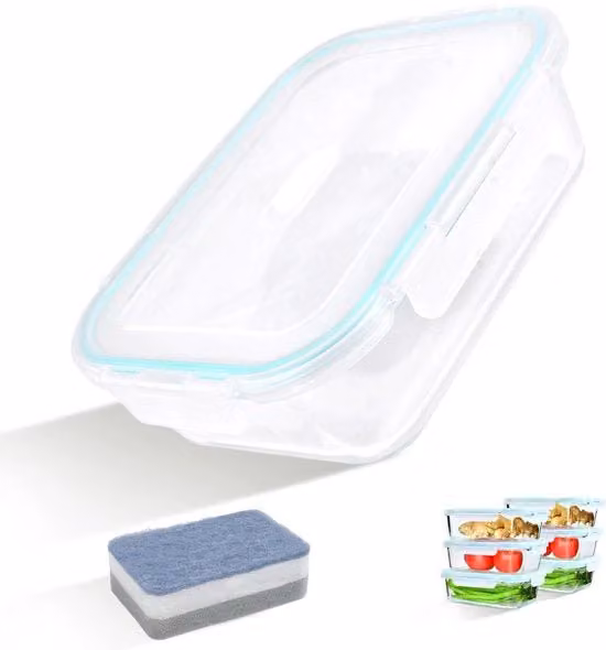 Contenitori in vetro con coperchi (6 pezzi), 1520 ml scatole di conservazione alimentare in vetro, possono essere utilizzati come contenitori alimentari, contenitori in vetro magnetron resistenti con coperchi, ermetici, chiusi, BPA liberi.
