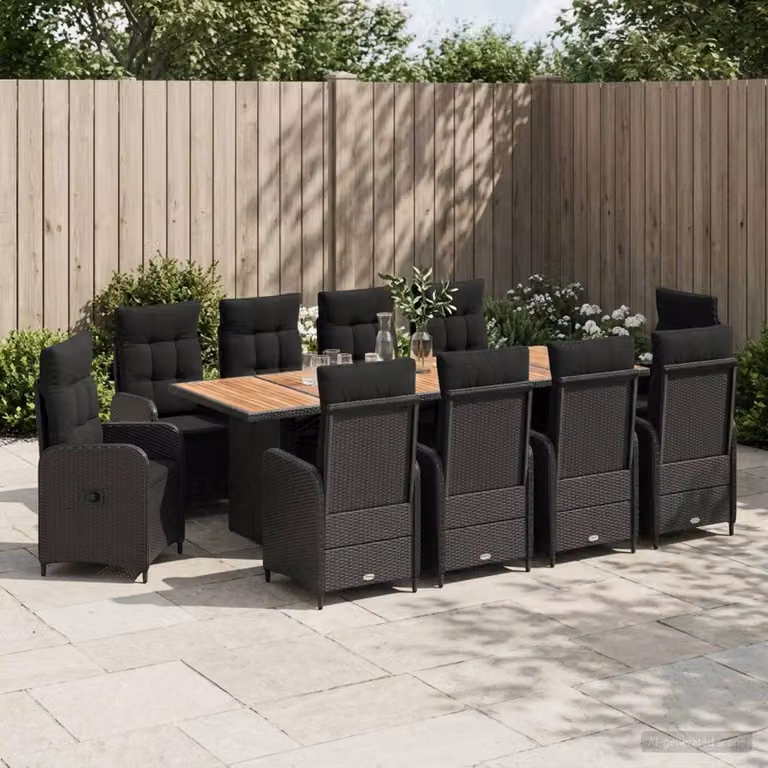 Set da pranzo per esterni vidaXL in polyrattan e legno di acacia nero, 11 pezzi