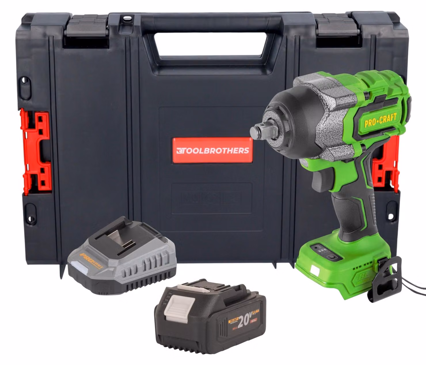 Avvitatore a impatto a batteria Procraft PWA36bb 20 V 850 Nm 1/2" Brushless + 1x batteria 4,0 Ah + caricabatteria + valigetta porta attrezzi RHINO