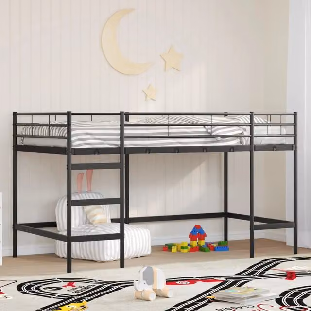 Struttura del letto loft per bambini-Giroletto per bambini Nero 99,5 x 200 cm Acciaio