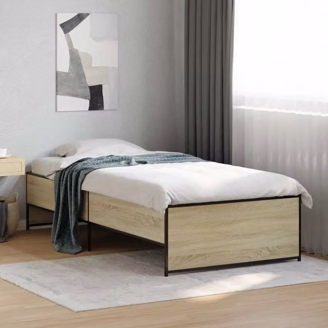 Giroletto per letto in legno Rovere Sonoma con doghe fisse, L 80 cm x P 200 cm x H 40,5 cm