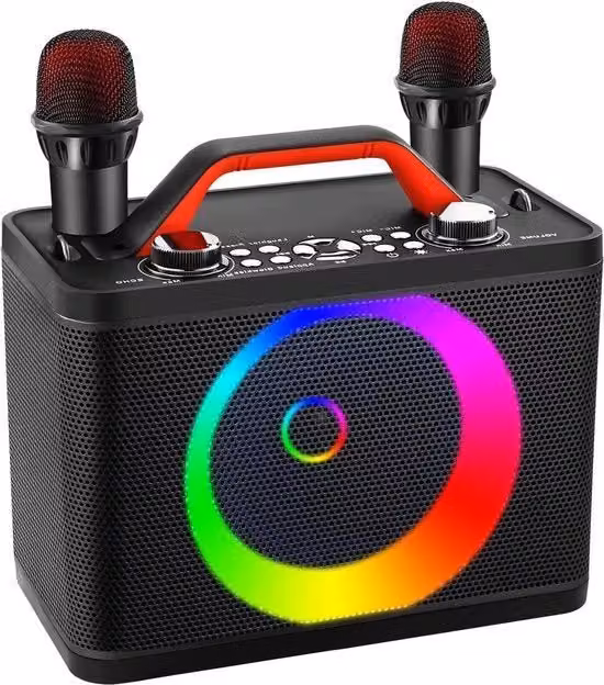 Impianto karaoke portatile per adulti - Macchina karaoke portatile K06 con 2 microfoni - Luce dinamica - Ingresso TF/USB AUX-in TWS - Impianto karaoke per feste e compleanni per adulti
