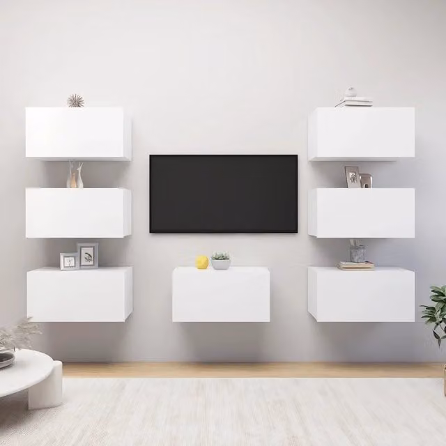 Mobili Porta TV 7 pz-Credenza per TV Bianchi 30,5x30x60 cm in Legno Multistrato