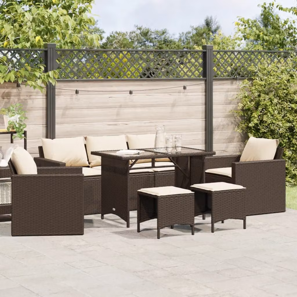 Set Divano da Giardino vidaXL 6 pz con Cuscini Marrone e Bianco in Polyrattan e Acciaio – 1