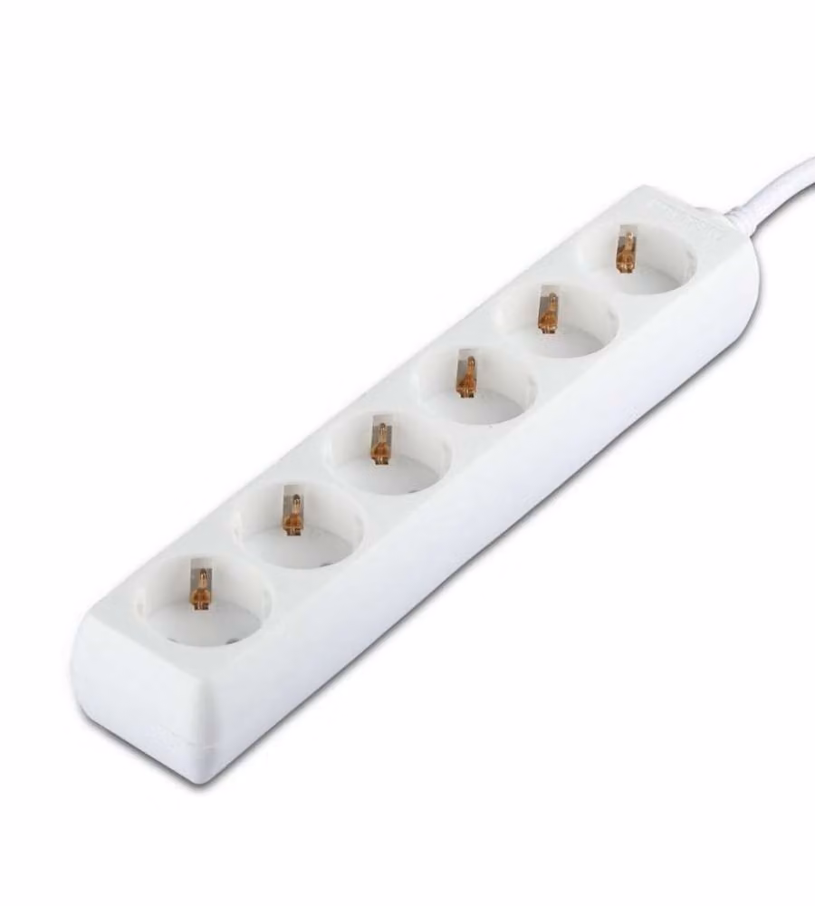 Multipresa con Cavo 1,5mt 6 Prese 10A 2P + Shuko e Spina Shuko Colore Bianco