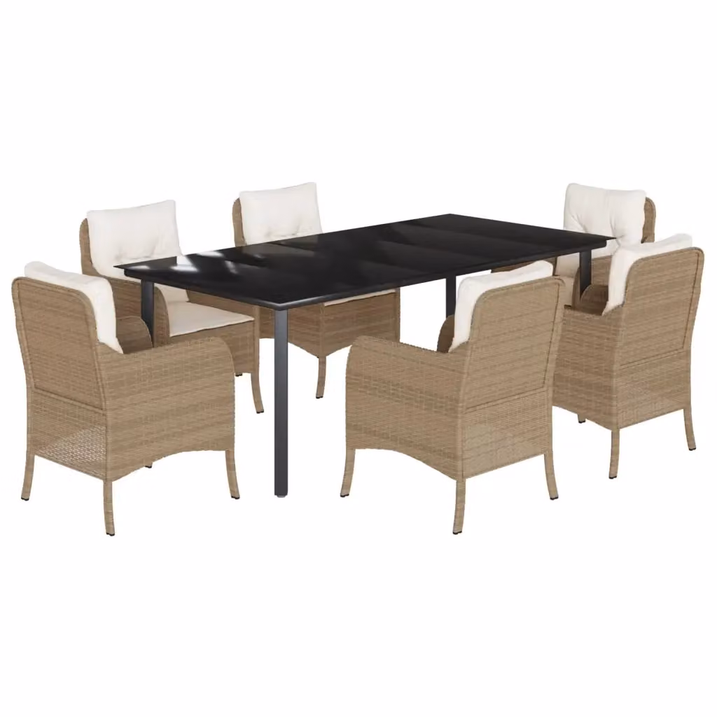 Set da pranzo da giardino moderno vidaXL in polyrattan con cuscini beige e piano in vetro, 7 pezzi – 2