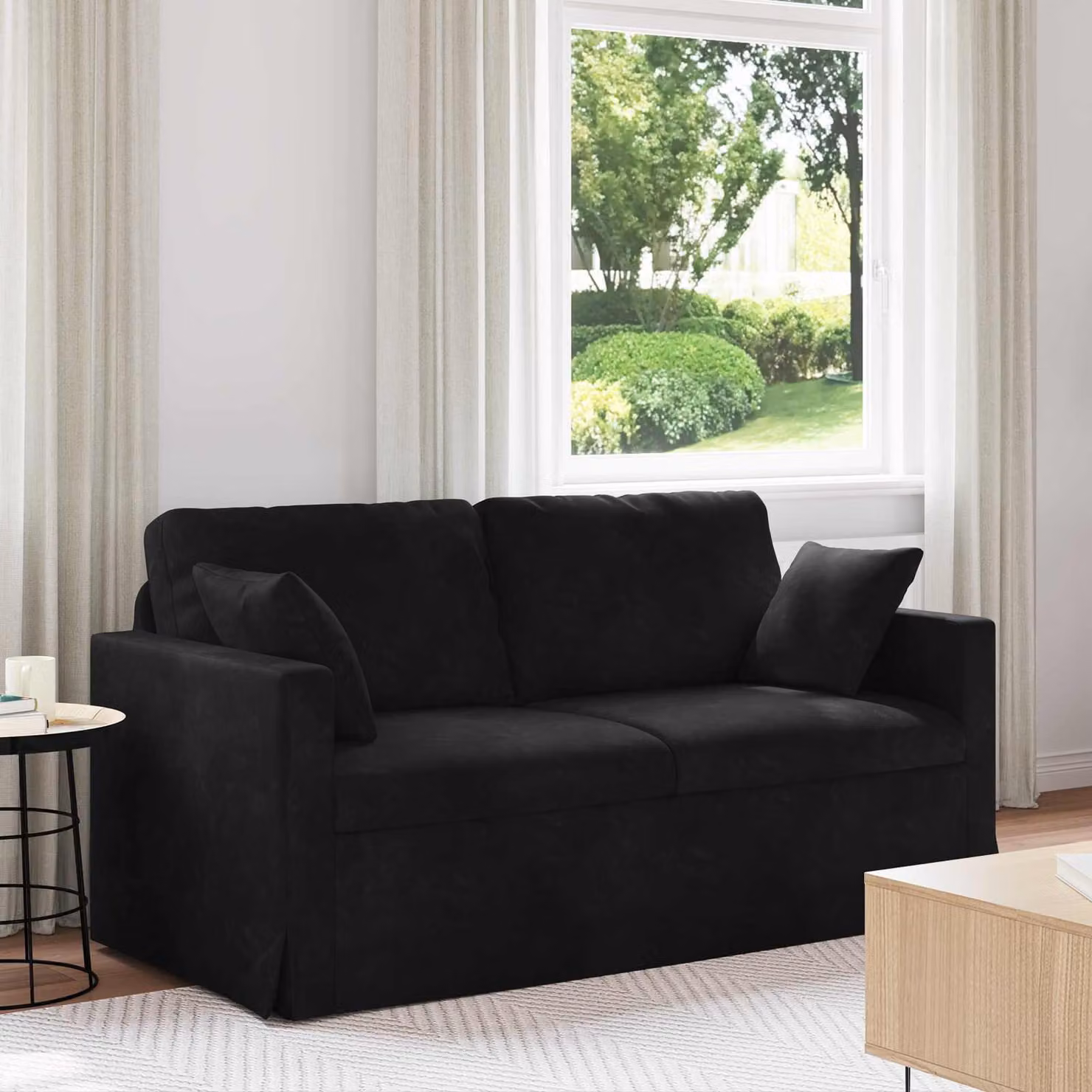 vidaXL Divano Moderno in Velluto Nero con Cuscini e Coperture Rimovibili L: 158 cm, P: 78 cm, H: 80 cm – 1
