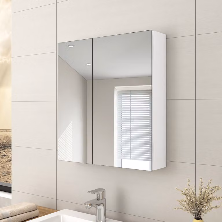 Armadietti a specchio EMKE, armadietto a specchio per bagno 60x65cm Armadietto da bagno con specchio bifacciale (bianco)