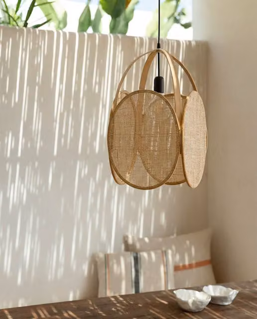 Lampada a soffitto Ulum Kenay Home in legno e bambù beige stile boho