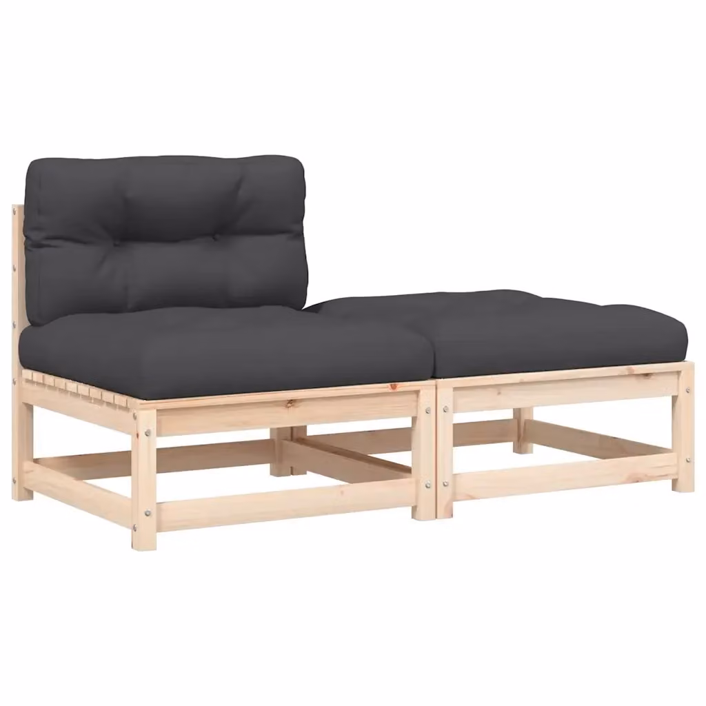 vidaXL Divano da Giardino in Legno di Pino Trattato con Cuscini e Poggiapiedi, Colori Antracite, Marrone e Grigio, L: 140 cm, P: 70 cm, H: 67 cm – 2