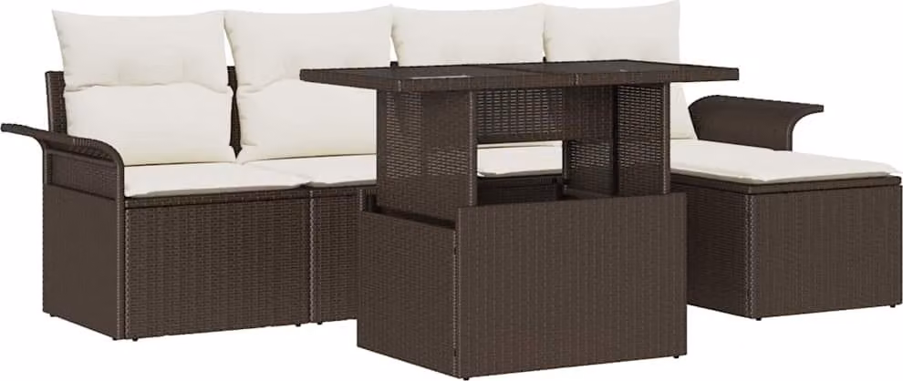 Set Divano da Giardino con cuscino 6 pcs Marrone Poly Rattan