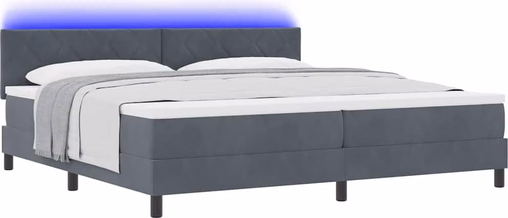 Letto a Sorgente LED con led Grigio scuro 200 x 200 cm Velluto
