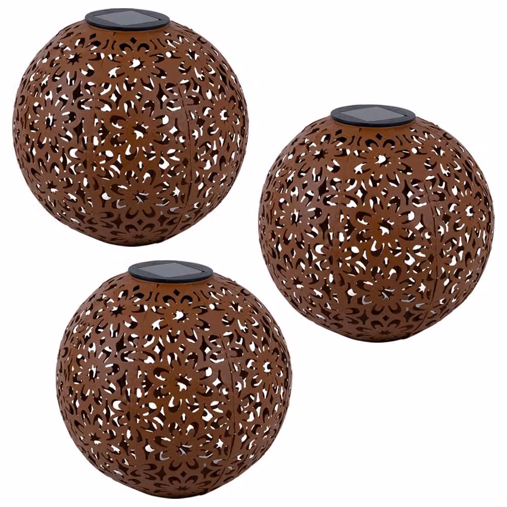 Lampada solare a 3 LED, sfera in intreccio decorativo, diametro 20 cm