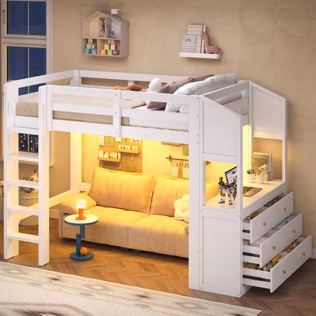 letto a castello legno massello e mdf bianco 90 x 200 cm