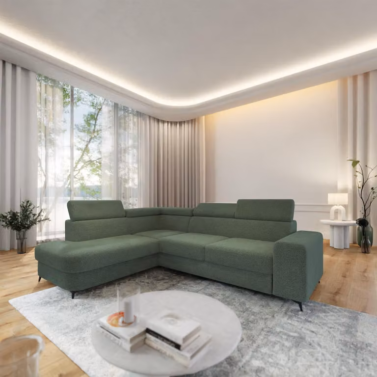 Divano angolare Masseno ALVORO L-S con funzione letto a L, divano con box letto, divano da soggiorno, divano, divano letto, set di divani - verde, QUELLE 37
